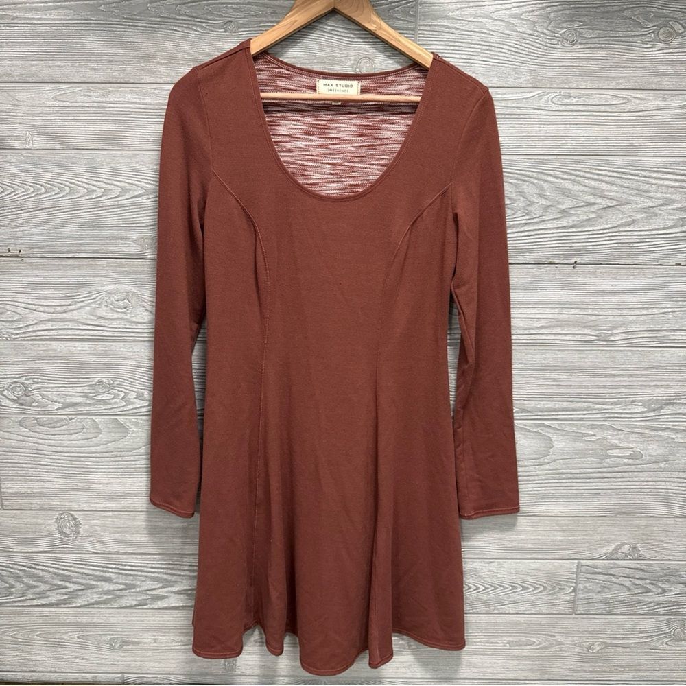 Max Studio Weekend Fit Flare Dress Size S Mauve Long Sleeve Lagenlook Minimalist